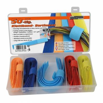 Set cureluse cu sistem de prindere velcro pentru organizare cabluri Mannesmann 42610, 50 piese