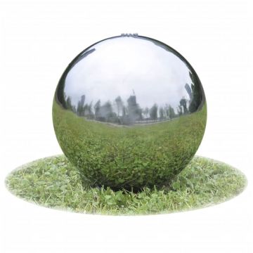 Fântână sferică de grădină cu LED-uri 30 cm oțel inoxidabil