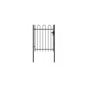 Poarta de gard cu o usa, varf arcuit, negru, 1 x 1,2 m, otel