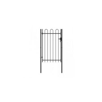 Poarta de gard cu o usa, varf arcuit, negru, 1 x 1,5 m, otel
