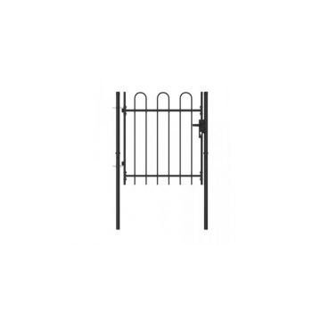 Poarta de gard cu o usa, varf arcuit, negru, 1 x 1 m, otel