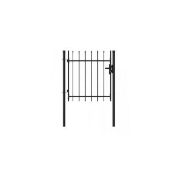 Poarta de gard cu o usa, varf ascutit, negru, 1 x 1 m, otel
