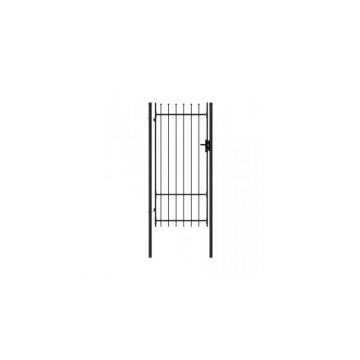 Poarta de gard cu o usa, varf ascutit, negru, 1 x 2 m, otel