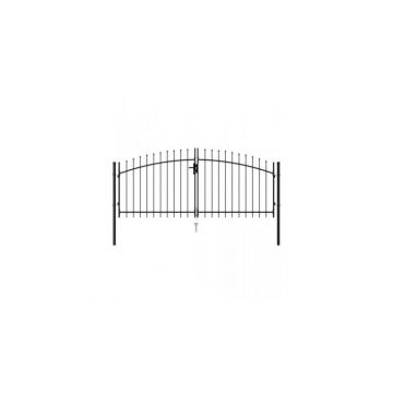 Poarta de gard cu usa dubla varf ascutit negru 3x1,25 m otel