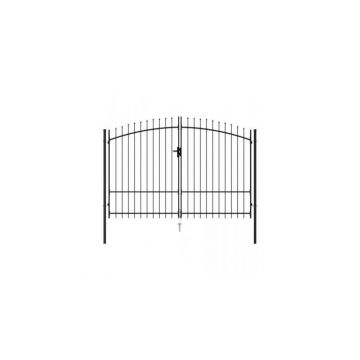Poarta de gard cu usa dubla, varf ascutit, negru 3x1,75 m otel