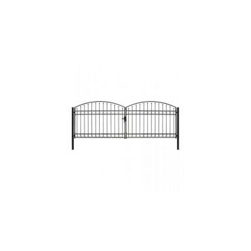 Poarta de gard dubla cu arcada, negru, 400 x 125 cm, otel
