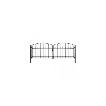 Poarta de gard dubla cu arcada, negru, 400 x 125 cm, otel
