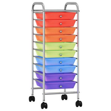 Cărucior de depozitare mobil cu 10 sertare multicolor plastic