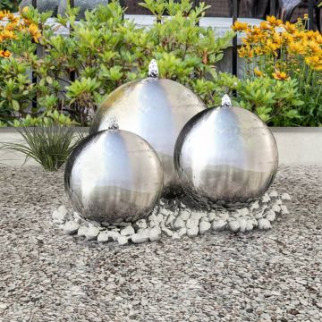 Fântâni sferice de grădină cu LED-uri 3 piese oțel inoxidabil