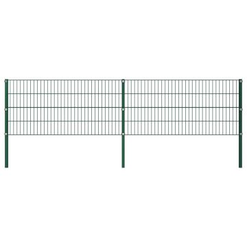 Panou de gard cu stâlpi verde 34 x 08 m fier