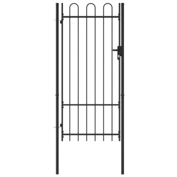 Poartă de gard o ușă cu vârf arcuit negru 1 x 2 m oțel
