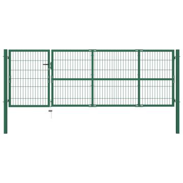 Poartă gard de grădină cu stâlpi verde 350 x 100 cm oțel