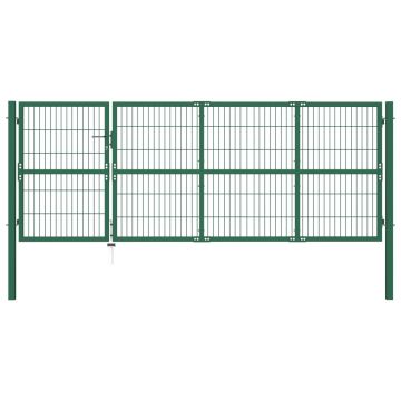 Poartă gard de grădină cu stâlpi verde 350 x 120 cm oțel