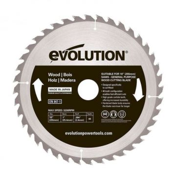 Disc pentru fierastrau circular, taiere lemn Evolution GW255TCT-40, O255x25.4 mm, 40 dinti