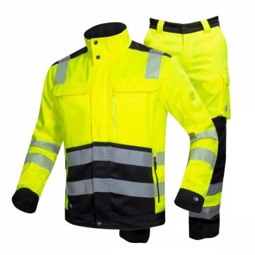 Set costum reflectorizant cu pantaloni de lucru in talie SIGNAL+ - galben negru