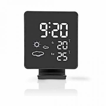 Statie meteo Nedis, senzor wireless, ceas cu alarma, prognoza meteo, negru