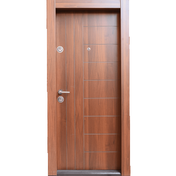 Usa metalica pentru exterior Arta Door 309,  MDF laminat, deschidere dreapta, culoare nuc, 880 x 2010 mm