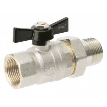 Robinet cu bila si olandez Ferro KSH1, filet interior-exterior, alama, maner fluture, 1/2