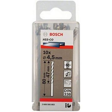 Bosch metal twist drill HSS-Co, DIN 338, 4.5mm (10 pieces, working length 47mm) Bosch metal twist drill HSS-Co, DIN 338, 4.5mm (10 pieces, working length 47mm)