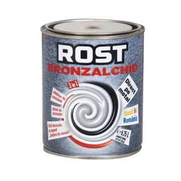 Email pentru metal Rost Bronzalchid 3 in 1, pe baza de solventi, argintiu, lucios, 0.75 l