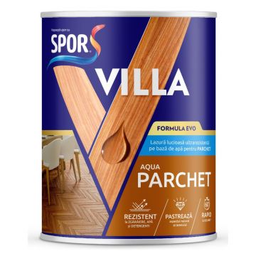 Lac pentru parchet Spor Villa Yaht, pe baza de apa, interior, incolor, 4 l