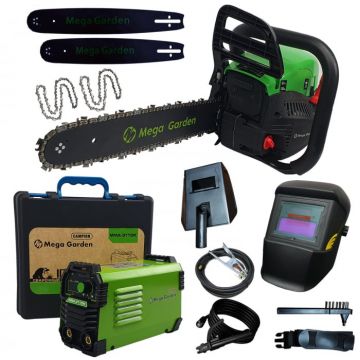 Pachet MegaGarden Motofierastrau Profesional 7CP + Invertor sudura MegaGarden MMA 311 DK, 310Ah  + Masca automata, cabluri 3 metri, 2 lame si 2 lanturi