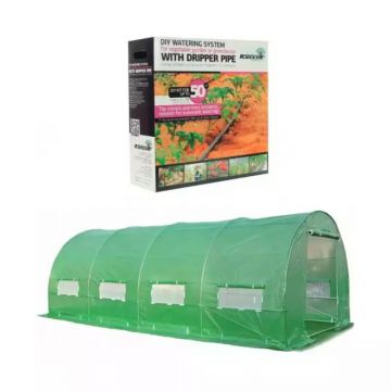 Pachet solar gradina, sera legume 10 x 3 x 2 m + Kit sistem de irigare prin picurare, maxim 50 mp
