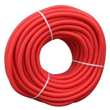 Tub flexibil gofrat pentru protectie PEX cu d16, polietilena, d25, 50 m, rosu