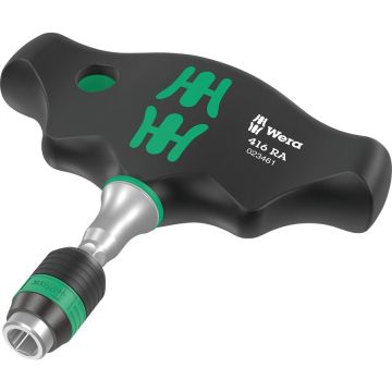 416 RA T-handle bits hand holder with ratchet function, screwdriver (black/green, with Rapidaptor quick-change chuck)