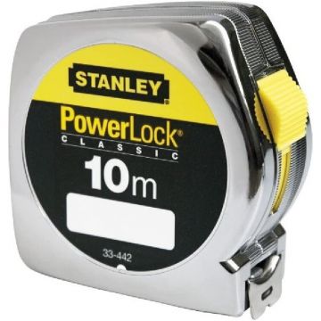 band size Powerlock, 10 meters (silver/yellow, 25mm, plastic housing)