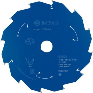 Bosch circular saw blade Expert for Wood, 160mm, 12Z (bore 20mm, for cordless saws)