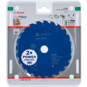 Bosch circular saw blade Expert for Wood, 160mm, 24Z (bore 20mm, for cordless hand-held circular saws)