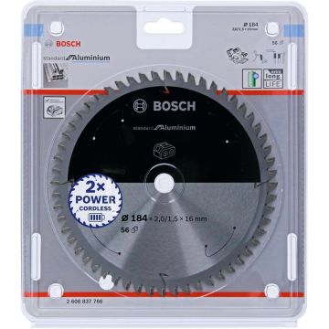 Bosch circular saw blade standard for aluminum, 184mm, 56Z (bore 16mm, for cordless hand-held circular saws)