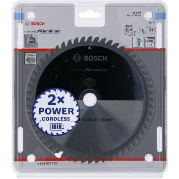 Bosch circular saw blade standard for aluminum, 190mm, 56Z (bore 20mm, for cordless saws)