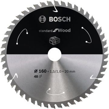 Bosch circular saw blade Standard for Wood, 160mm, 48Z (bore 20mm, for cordless saws)