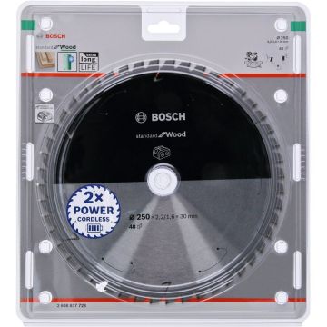 Bosch circular saw blade Standard for Wood, 250mm, 48Z (bore 30mm, for cordless chop saws)