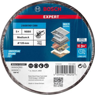 Bosch Expert fleece disc N880 Medium S, 125mm, sanding sheet (black, 5 pieces, for eccentric sanders)
