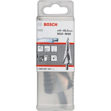 Bosch HSS step drill, 6mm - 40.5mm, M 10 - M 40 (16 steps, with spiral groove)