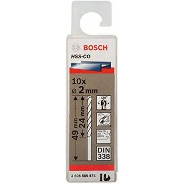 Bosch metal twist drill HSS-Co, DIN 338, 2.0mm (10 pieces, working length 24mm)