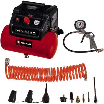Compressor TC-AC 190/6/8 OF Set (red/black, 1,200 watts, tire inflator, compressed air hose)
