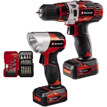 Cordless Drill TE-CD 12/1 +22+CL, 12V (red/black, 2x Li-Ion battery 2Ah, 22-piece bit and drill set + battery light)