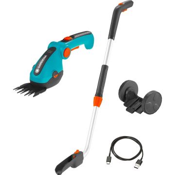 Cordless Grass Shears ComfortCut Li Set, 3.6V (turquoise/black, Li-Ion battery 3.0Ah, with telescopic handle and wheels)