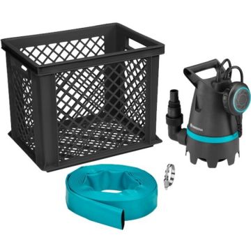 dirty water submersible pump 10500 BASIC, flood set, submersible/pressure pump (black/turquoise, 400 watts, including hose connection, storage box)
