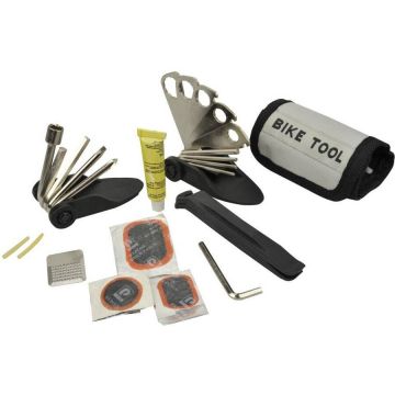 FISCHER bicycle folding tool combination, 33 pieces, tool set (black/grey, bag and repair kit)