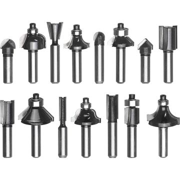 HM cutter set, 15 pieces, for routers (shank 8mm) HM cutter set, 15 pieces, for routers (shank 8mm)