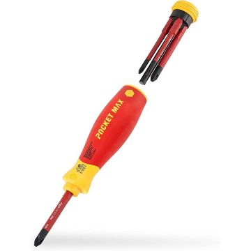 Screwdriver with bit magazine PocketMax electric (red/yellow, 5 pieces)