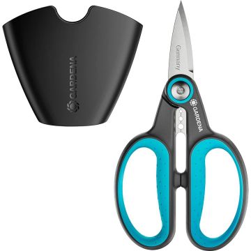 Secateurs HerbCut, set with holster (grey/turquoise, herb scissors with defoliation function)
