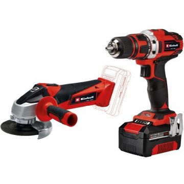 Set Scule TE-TK 18/2 Li Kit Polizor Unghiular + Masina de Gaurit cu Acumulator Li-IOn 4.0Ah Rosu/Negru