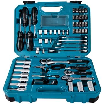 Tool set E-08458, 1/2, 1/4 and 3/8 (blue, 87 pieces, with 2 reversible ratchets)
