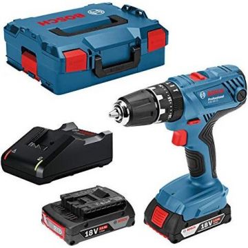 Bosch cordless hammer drill GSB 18V-21 Professional, 18Volt (blue / black, L-BOXX, 2x Li-Ion battery 2.0Ah)